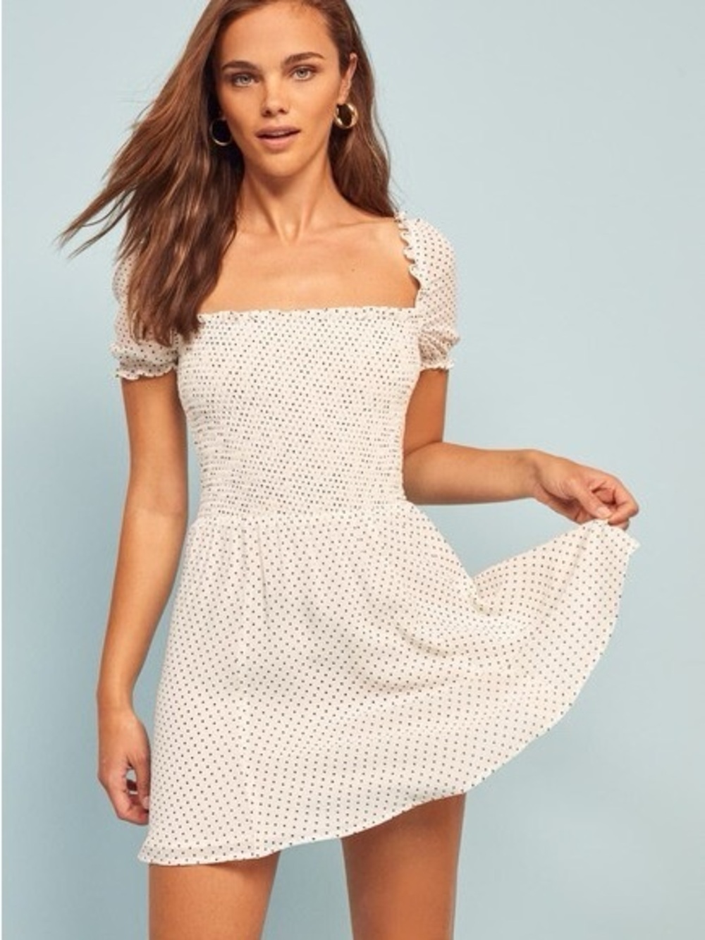 Reformation Bambina dress white and black polka dot